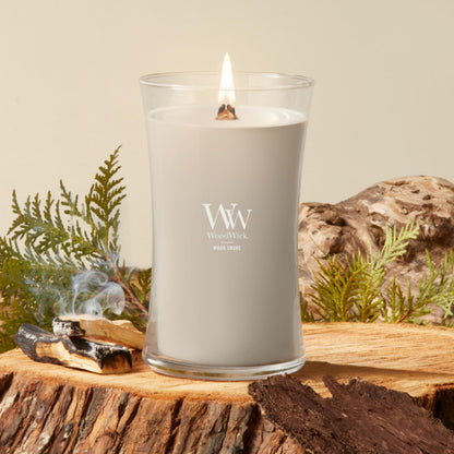 WoodWick Hourglass Scented Candle, Wood Smoke, 21.5 oz., Large, Up to 130 Hours of Burn Time, Fall Candle with Crackling Wick, Soy Wax Blend, Halloween Candle