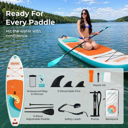 Overmont Inflatable Paddle Board 10'7" x 33" x 6", Extra Wide SUP for Adults & Beginners, 350 lb Stand Up Paddle Board with Adjustable Paddle, Pump, 3 Fins, Leash, Backpack & Repair Kit 🍁 All In One Marketplace Canada