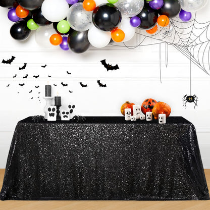 Black Sequin Tablecloth 90x156inch Sparkly Sequin Table Linen Centerpieces