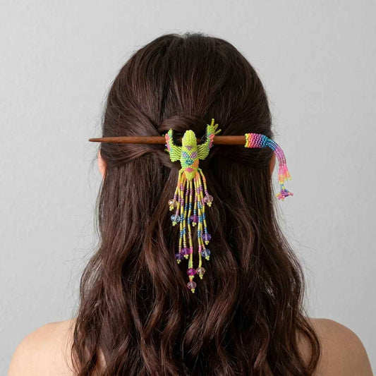Neon Hummingbird Beaded Hair Stick