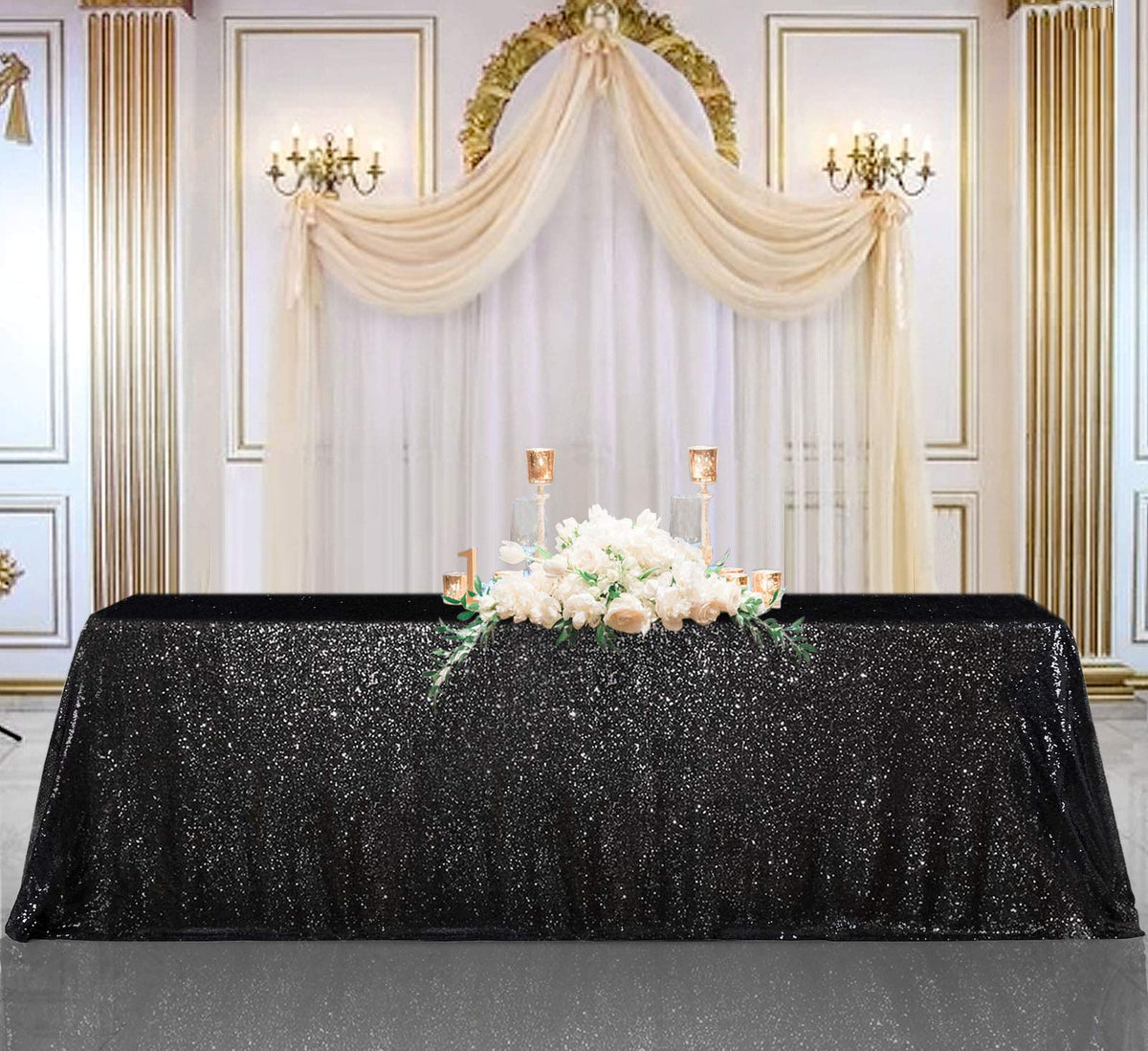 Black Sequin Tablecloth 90x156inch Sparkly Sequin Table Linen Centerpieces