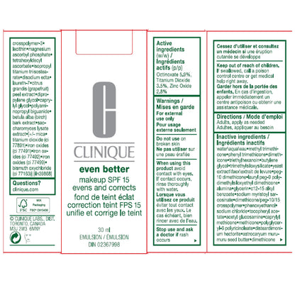 Clinique Even Better Makeup Medium Coverage Foundation Broad Spectrum SPF 15 | Evens Skin Tone + Reduces Dark Spots, Cream Chamois 🍁 All In One Marketplace Canada