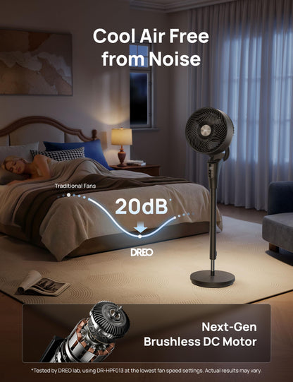 DREO Fan for Bedroom, 90° Oscillating Standing Fan, 20dB Quiet, 90ft Pedestal Fans for Room Office, DC Motor, 8+H Speeds, 3 Modes, 38-42'' Adjustable Height, Remote, 8H Timer, 105° Manual Vertical 🍁 All In One Marketplace Canada