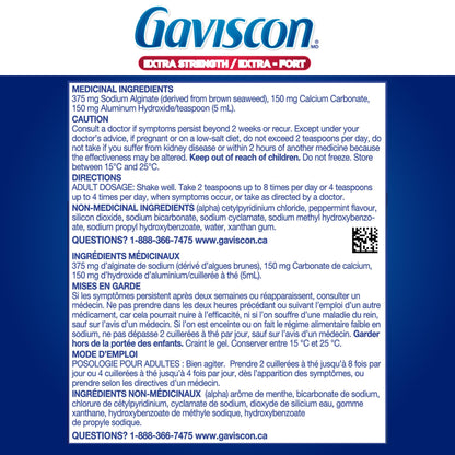 Gaviscon Liquid Extra Strength Antacid - 600 ml - Antacid Liquid for Day and Night Heartburn Relief, Acid Reflux and GERD Relief, Icy Mint- Free of Aluminum, Lactose and Gluten 🍁 All In One Marketplace Canada