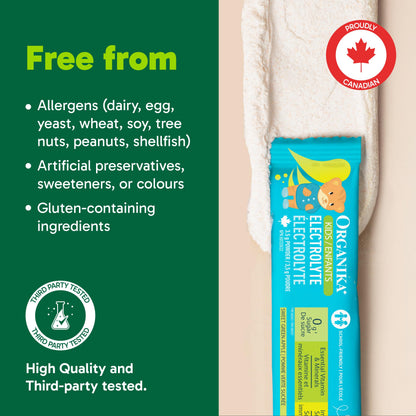 Organika Kids Electrolytes Powder Sticks - Sugar-Free Hydration + Immune support with 100% of daily Vitamin C, Minerals and Prebiotic Fibre | Green Apple Flavour - 3.5g x 20 sachets 🍁 All In One Marketplace Canada