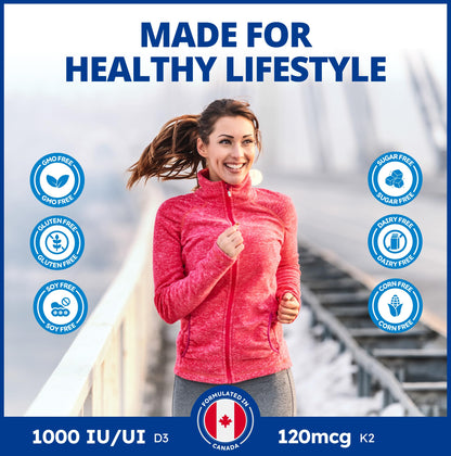 CanPrev - D3 & K2 Vitamin Supplement 240 Softgels 240-Day Supply, K2 MK7 Cholecalciferol Vitamin D3 Supplement, Organic Coconut Oil for Improved Absorption - Helps Build & Maintain Teeth & Bone Health 🍁 All In One Marketplace Canada