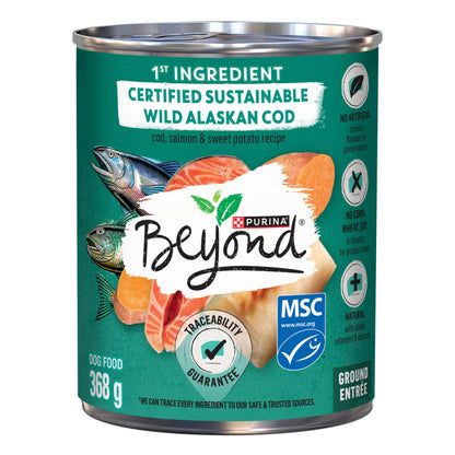 Beyond Natural Wet Dog Food, Alaskan Cod, Salmon & Sweet Potato Ground Entree - 368 g Can (12 Pack) 🍁 All In One Marketplace Canada