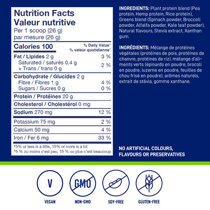 LEANFIT PLANT-BASED PROTEIN & GREENS Natural Vanilla – 20g Plant Protein + 4 Leafy Greens Per Serving – Vegan, Gluten-Free, Soy-Free, No Sugar - 20 Servings, 517g Tub 🍁 All In One Marketplace Canada