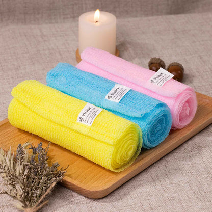 Yiclick Exfoliating Washcloth Towel, Exfoliating Body Scrubber, Back Scrubber Washer for Shower Bath, African Net Sponge Loofah Body Scrub Exfoliator, Exfoliating Cloth Brush Gloves (Blue+Yellow+Pink) 🍁 All In One Marketplace Canada
