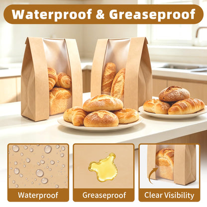 Homrelaxy 60Pcs Paper Bread Bags for Homemade Bread, Sourdough Bag with Window, 13.7 x 8.3 x 3.5 Inch Large Brown Kraft Bakery Bags for Storing Loaves & Snacks, Includes 70 Sealing Stickers 🍁 All In One Marketplace Canada