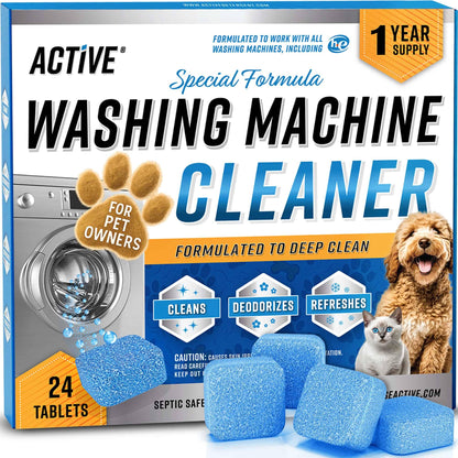Washing Machine Cleaner for Pet Owners - ACTIVE Enzymatic Deep Clean Descaler for Cat & Dog Hair, Urine, Odor, Residue, 24 Septic-Safe Tablets for Top Load, Front Loader, HE Washer Tub - 1 Year Supply 🍁 All In One Marketplace Canada