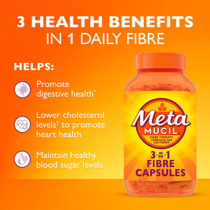 Metamucil Daily Fibre Supplement, Sugar Free, Naturally Sourced Psyllium Husk, Multi-Health Benefit Daily, Plant-Based, Gluten-Free Capsules, 100 Capsules 🍁 All In One Marketplace Canada