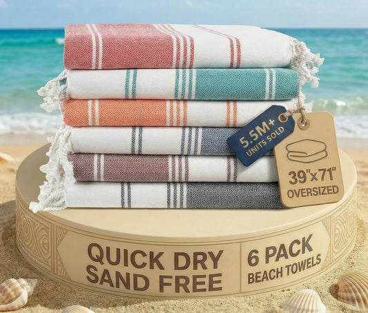 Lane Linen Beach Towels 6 Pack, Oversized Beach Towel, Pre-Washed Large Beach Towel, Stylish Pool Towels for Adults, Quick Dry Beach Towel, Lightweight Travel Towel, 39"x71" - Multi Colors 🍁 All In One Marketplace Canada