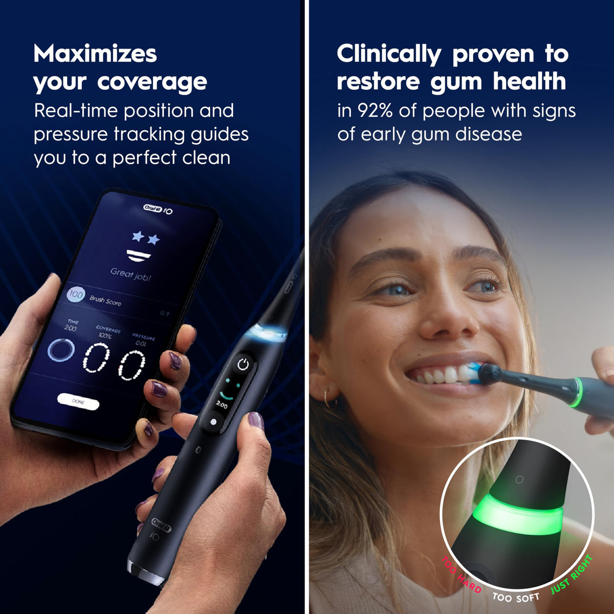Oral-B iO Deep Clean + Protect Rechargeable Electric Toothbrush, White with Visible Pressure Sensor, 5 Cleaning Settings, 2 Min Timer, an iO Series 7 Toothbrush, 2 Replacement Brush Heads, and Charging Travel Case 🍁 All In One Marketplace Canada