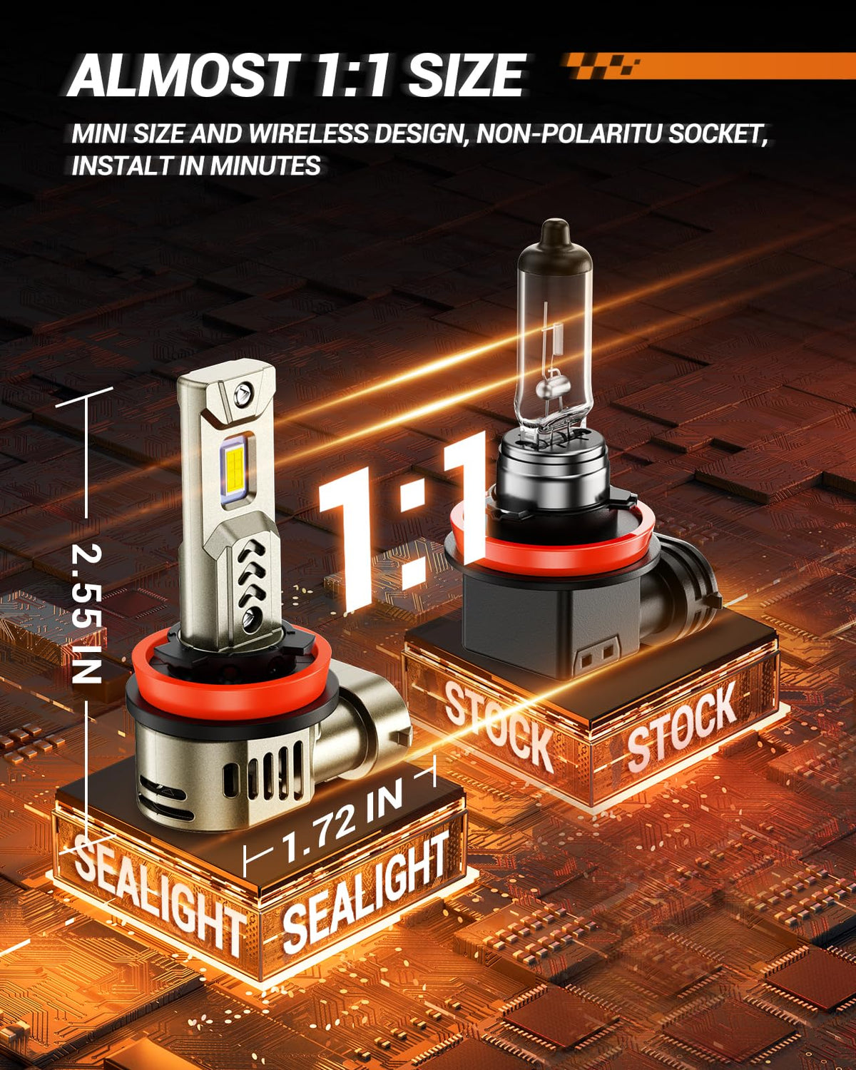SEALIGHT 2026 Brightest H11/H8/H9/H16 LED Headlight Bulbs, 80000LM 1200% Brighter, 6500K Cool White, 1:1 Halogen Size Wireless, 3 Min Plug and Play Halogen Replacement Conversion Kit, Pack of 2 🍁 All In One Marketplace Canada