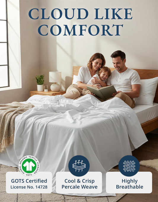 Lane Linen 100% Organic Cotton Queen Sheet Set, 4-Piece Percale Bed Sheets for Queen Bed - Soft, Breathable, Hypoallergenic, Deep Pocket Fits Mattress Up to 15" Deep, Hotel Quality Sheets - White 🍁 All In One Marketplace Canada