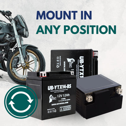 YTX14-BS Battery - Motorcycle Battery, ATV Battery 12V 12AH, UTV, 4 Wheeler, Snowmobile, Powersports Batteries - Compatible with Honda Rancher 350, Buell Blast, Yamaha - Sealed Lead Acid 12 Volt AGM 🍁 All In One Marketplace Canada