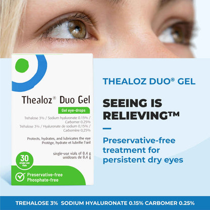 Thealoz Duo Gel - Clinically Proven Hydration for Dry Eyes w/Hyaluronic Acid & Trehalose, Lubricating Gel-Persistent Dryness, Stabilizes Tear Film for 6 Hrs-Contact Lens Wearers-Single-Use 30 Vials 🍁 All In One Marketplace Canada