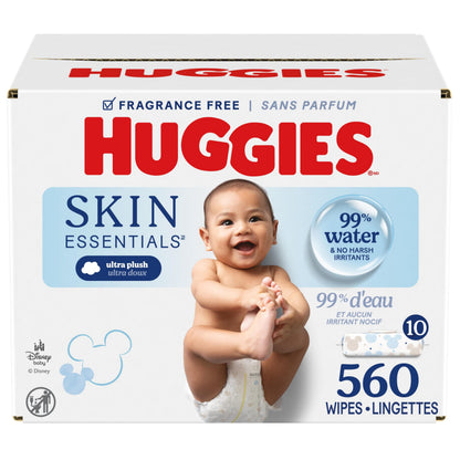 Huggies Skin Essentials Baby Wipes, Hypoallergenic, 99% Water, 10 Flip Top Packs (560 Wipes Total) 🍁 All In One Marketplace Canada