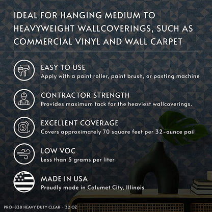 Roman Products Heavy Duty Wallpaper Adhesive, Commercial Grade for Heavy Wall Hangings, Clear, PRO-838 (32 Ounce - 70 sq. ft.), 11314 🍁 All In One Marketplace Canada