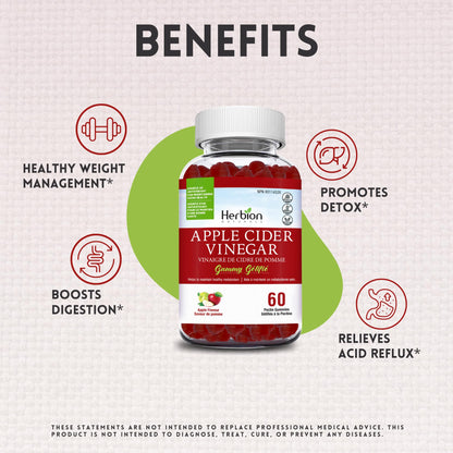 Herbion Naturals Apple Cider Vinegar Gummy with Folic Acid, Pomegranate, Beetroot & vitamin B12, source of Antioxidants to maintain Good Health & Metabolism, 60 Pectin Gummies for Adults, Apple Flavour 🍁 All In One Marketplace Canada