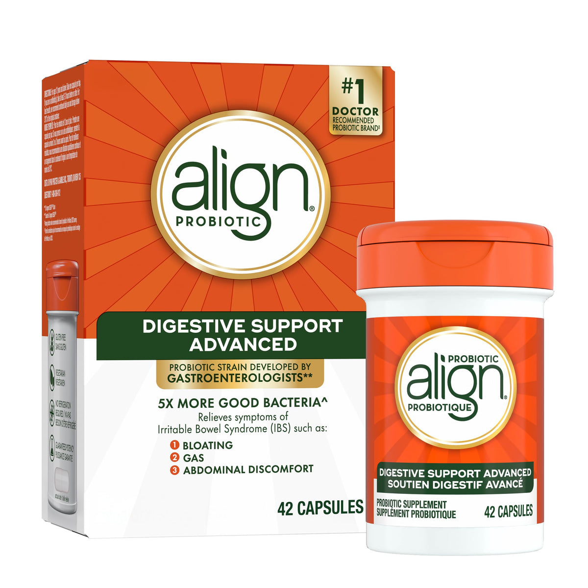 Align Probiotic Digestive Support Advanced Capsules for Woman and Men, Helps Relieve Symptoms of Irritable Bowel Syndrome (IBS) such as Bloating, Gas, and Abdominal Discomfort, 42 Capsules 🍁 All In One Marketplace Canada