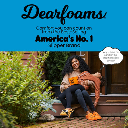 Dearfoams Unisex-Adult Spooky Fuzzy Halloween Pumpkin Jack O Lantern Slipper, Jack O Lantern, 11-12 Women/9-10 Men