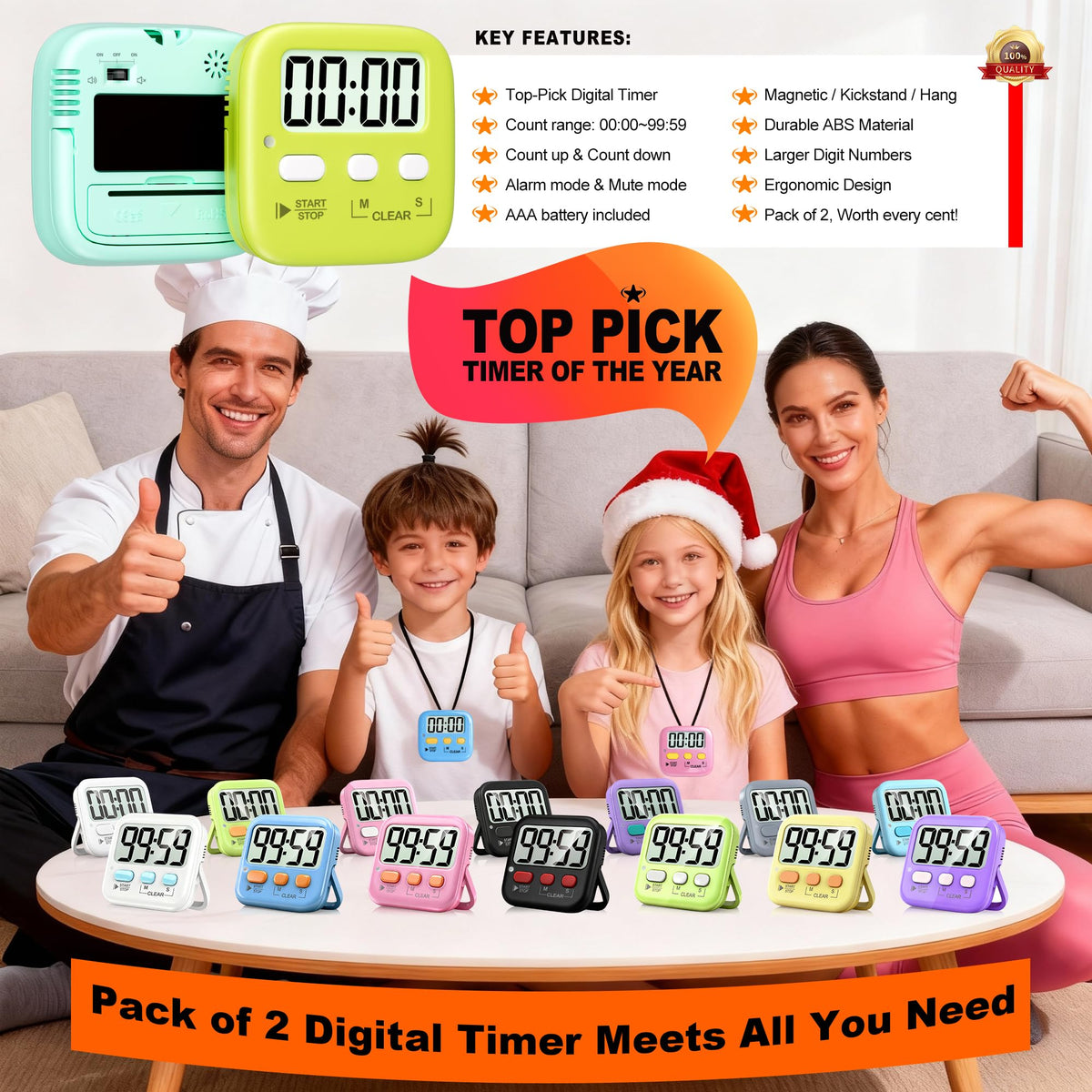 Antonki 2-Pack Kitchen Timer for Cooking, Digital Timer for Kids Teacher Study Classroom, Magnetic Countdown Minuteur for Egg Baking Oven Exercise - Battery Included 🍁 All In One Marketplace Canada