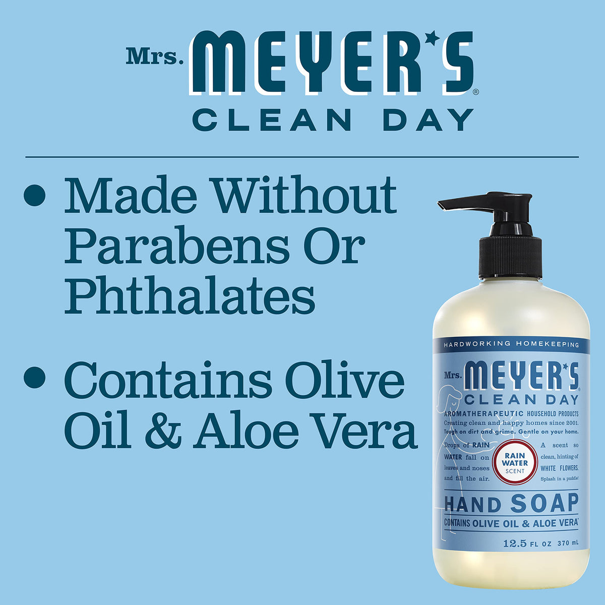Mrs. Meyer's Clean Day Liquid Hand Soap, Rain Water, Cruelty Free & Biodegradable Hand Wash Formula Made with Essential Oils, 370 ml Bottles, 4 Pack 🍁 All In One Marketplace Canada