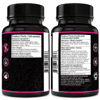 *BONUS SIZE* 180 Capsules of High Potency Organic Beetroot Capsules | 1,400mg per serving (700mg per capsule x2) Canadian Made Beet Root Powder | Antioxidant Support | Support Active Energy Lifestyle | A Natural Super Food | Quality Assured