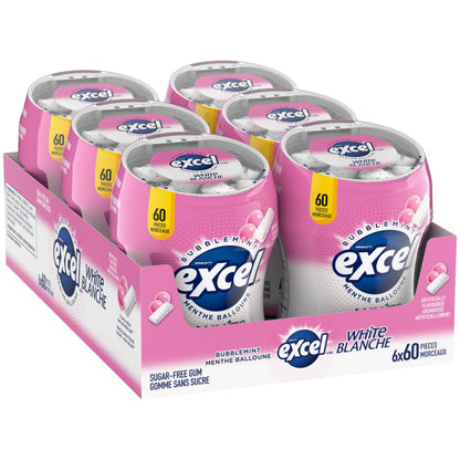 EXCEL White, Bubblemint Flavoured Sugar Free Chewing Gum, 60 Pieces, 6 Bottles 🍁 All In One Marketplace Canada