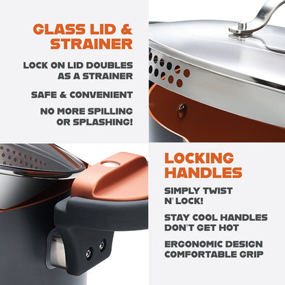 Gotham Steel 5 Quart Stock Pot with Strainer Lid, Nonstick Coated Ceramic Pot, Soup Pot, Pasta Pot with Strainer Insert, Cooking Pot with Lid and Twist Lock Handles, Dishwasher Safe, 100% Toxin Free 🍁 All In One Marketplace Canada