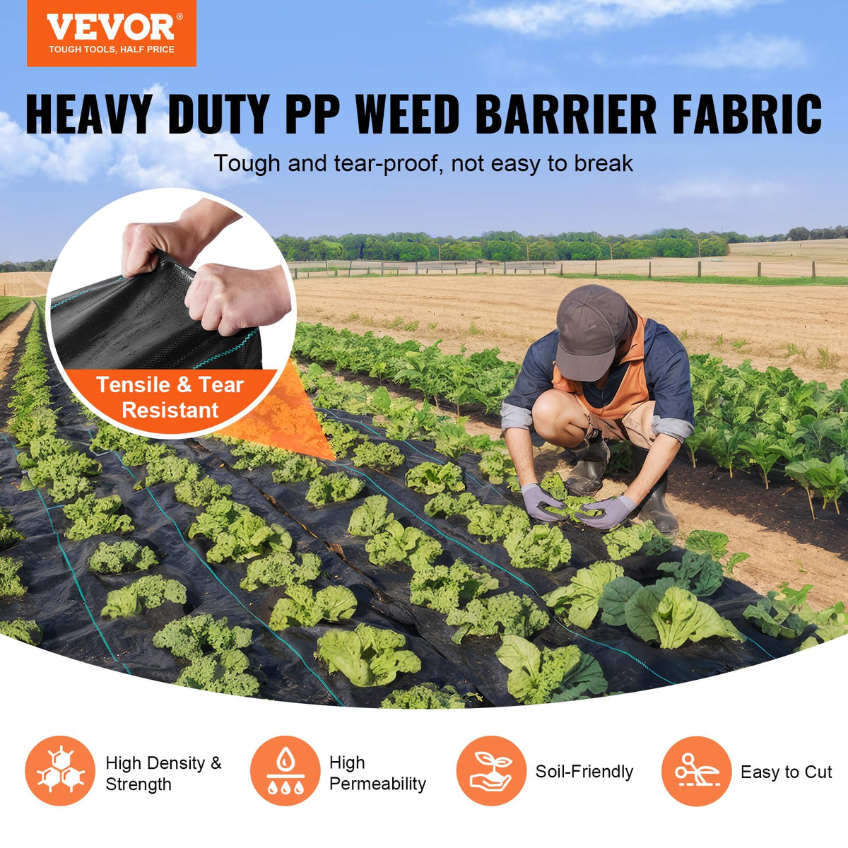 VEVOR Weed Barrier Landscape Fabric, 6*100FT Heavy Duty Garden Weed Fabric, Woven PP Weed Control Fabric, Driveway Fabric, Geotextile Fabric for Landscaping, Ground Cover, Weed Blocker Weed Mat, Black 🍁 All In One Marketplace Canada