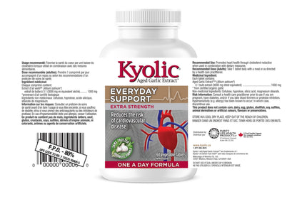 Kyolic - Odourless Aged Garlic Extract Everyday Support Extra Strength One-A-Day 1000mg, 60 Veg Tablets 60-Day Supply - Kyolic Garlic Supplements, Garlic Pills - Herbal Supplement for Wellness Support 🍁 All In One Marketplace Canada