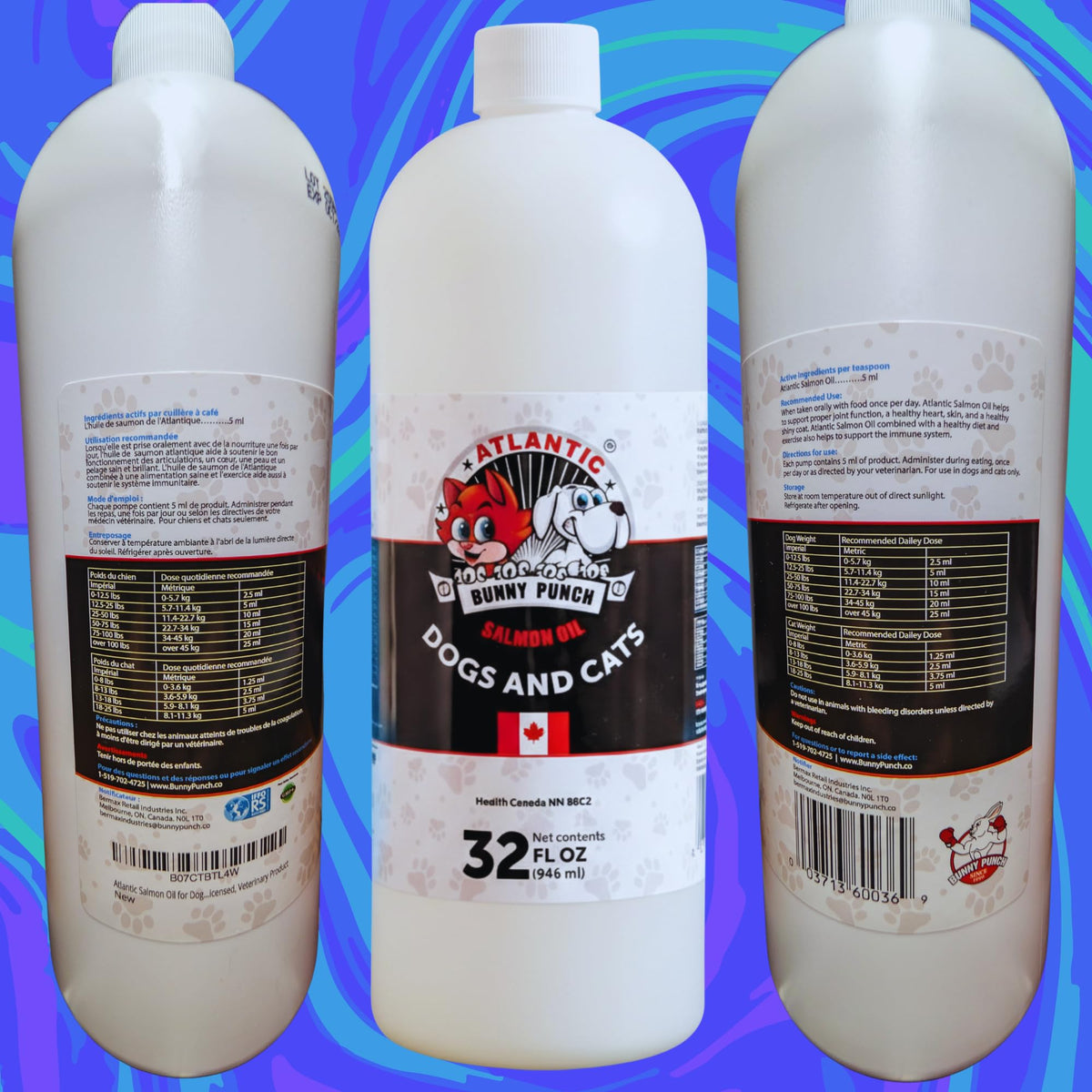 Bunny Punch Pure Atlantic Salmon Oil for Dogs & Cats - Liquid Food Topper - 32 oz 🍁 All In One Marketplace Canada
