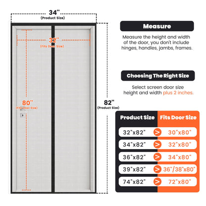 Magnetic Screen Door 34"W x 82"H, Fits Door Size to 32"W x 80"H, Heavy Duty Fiberglass Moustiquaire Magnétique, Screen Mesh with Automatic Block Closure, Walk Through Easily for Kids Pets 🍁 All In One Marketplace Canada