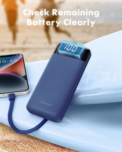 Charmast Portable Charger with Built in Cables, Power Bank with Cords Wires, Slim 10000mAh Travel Battery Pack 6 Outputs 3 Inputs 3A Fast Charging for Samsung Google Pixel LG Moto iPhone iPad 🍁 All In One Marketplace Canada
