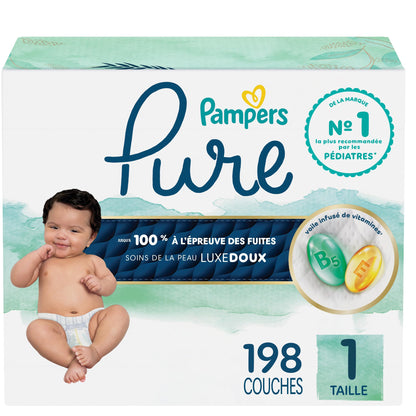 Pampers Pure Baby Diapers, Size 1 (8-14 lbs), 198, Up to 100% Leakproof, Premium Hypoallergenic Soft Diapers 🍁 All In One Marketplace Canada