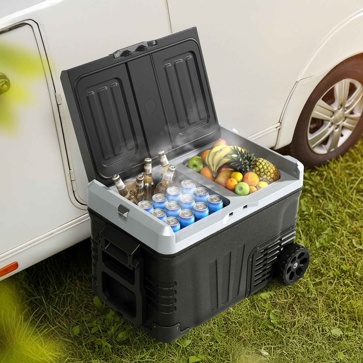 EUHOMY 12 Volt Refrigerator, 53QT(50L) Electric Cooler, Portable Freezer 12V/24V DC 110-240V AC, 12V Fridge -4℉~68℉, 12V Cooler with Wheels & 2 Baskets for Travel, Truck, Boat, Camping 🍁 All In One Marketplace Canada