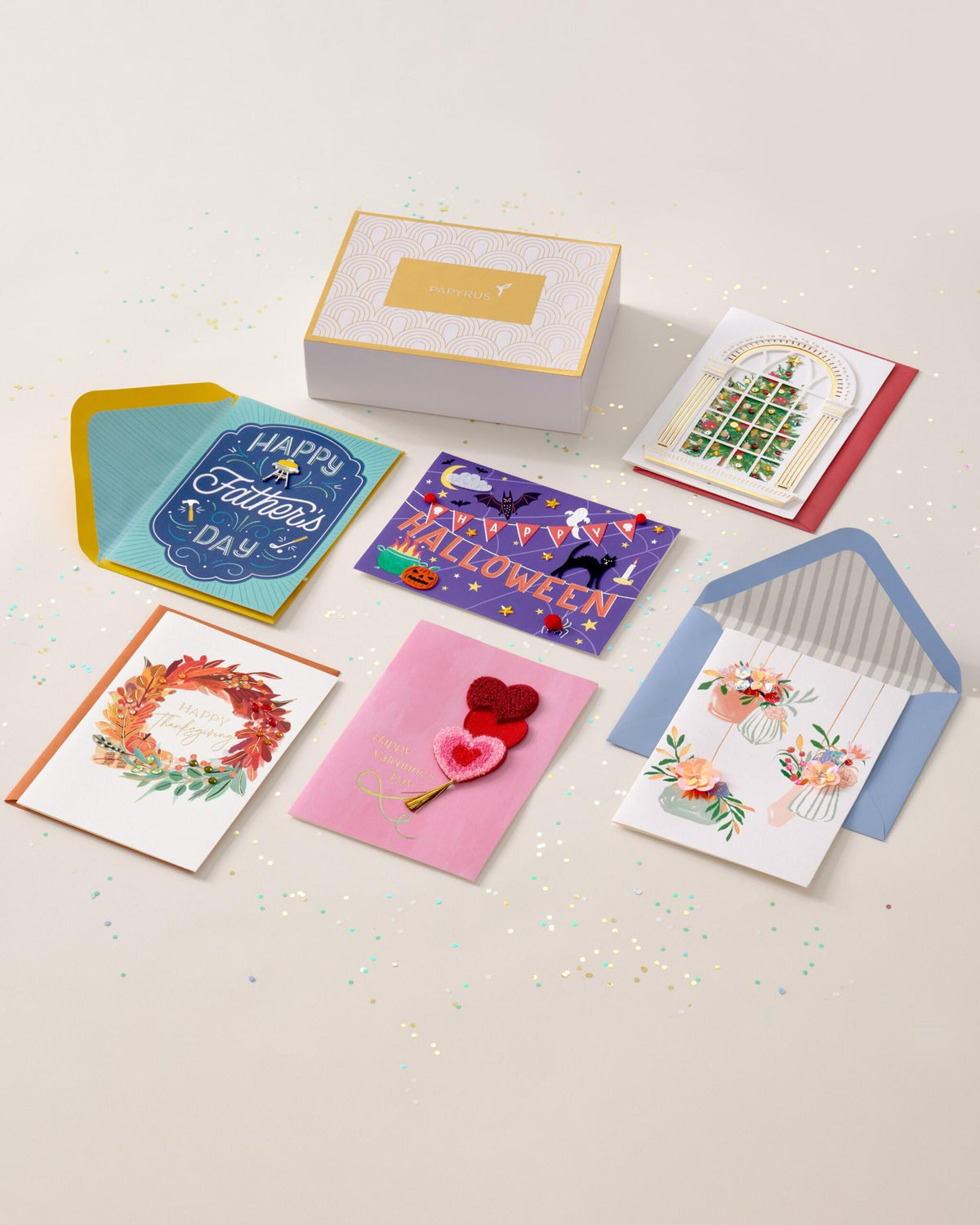 Papyrus All Holiday Card Assortment with Decorative Box, 6-Count (Valentine's Day, Mother's Day, Father's Day, Thanksgiving, Halloween, Christmas)