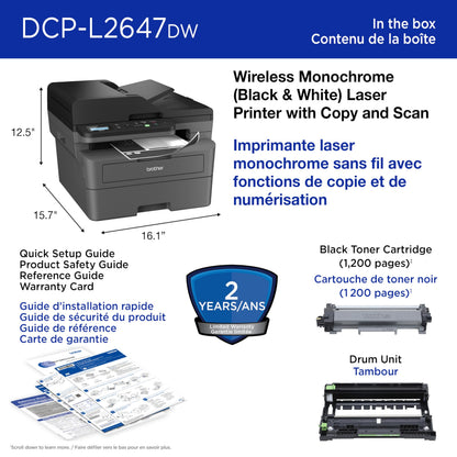 Brother DCP-L2647DW Compact Wireless Monochrome Laser Printer with Scanner, 250-Sheet PaperTray 🍁 All In One Marketplace Canada