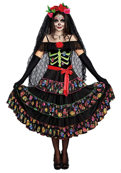 Dreamgirl Womens Lady of the Dead Costume, Adult Day of the Dead Halloween Costume Medium