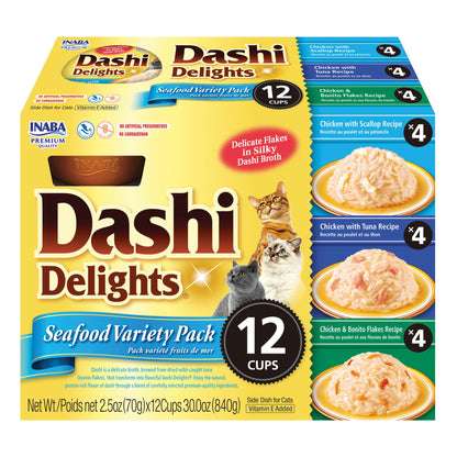 INABA Dashi Delights for Cats, 70 gram Cup, 12 Cups Total, Seafood Variety 🍁 All In One Marketplace Canada