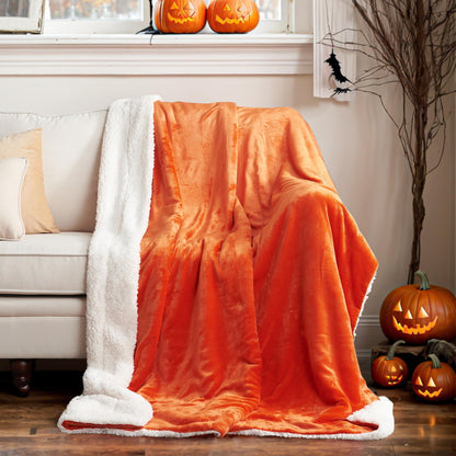 NICETOWN Sherpa Blanket for Kids Back to School, Thick Super Soft Warm Cozy Dual Sided Halloween Lightweight Fleece Plush Ultra Comfy Fuzzy Blankets for Baby/Couch/Sofa/Bed, Twin 60" x 80", Orange