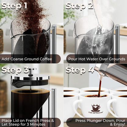 French Press Coffee Maker 34oz – Stainless Steel & Glass Coffee Press with 4-Level Filtration, BPA-Free Cafetiere for Camping or Home – Large, Durable for Hot & Cold Brew 🍁 All In One Marketplace Canada