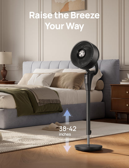 DREO Fan for Bedroom, 90° Oscillating Standing Fan, 20dB Quiet, 90ft Pedestal Fans for Room Office, DC Motor, 8+H Speeds, 3 Modes, 38-42'' Adjustable Height, Remote, 8H Timer, 105° Manual Vertical 🍁 All In One Marketplace Canada