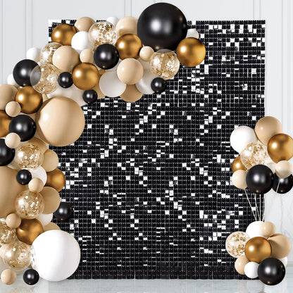 Black Shimmer Wall Backdrop Square Sequin Shimmer Backdrop for Birthday Anniversary Wedding Engagement Halloween Backdrop Decoration (24 Panels)