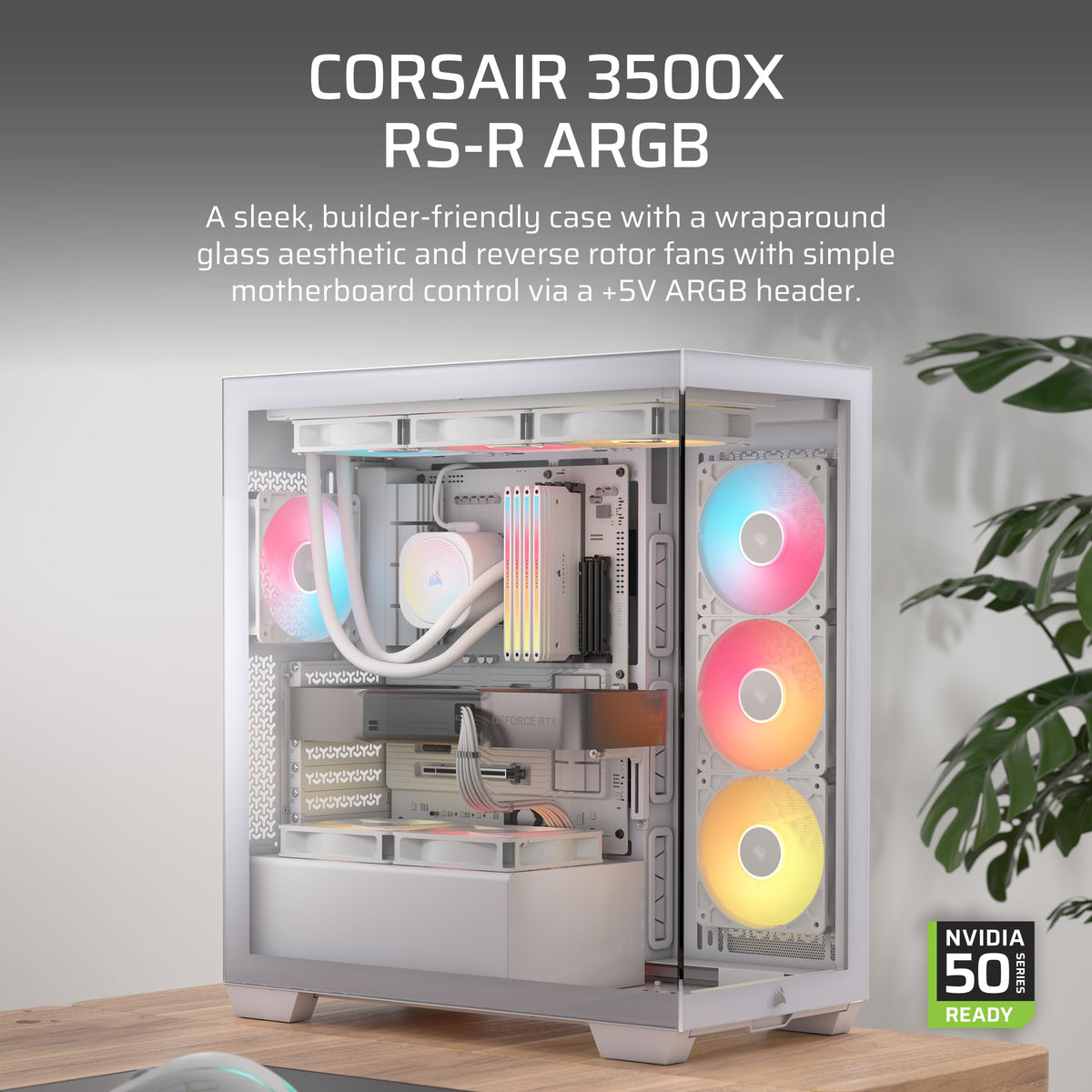 CORSAIR 3500X RS-R ARGB Mid-Tower PC Case – 3X Pre-Installed RS120-R ARGB Fans, GPU Anti-Sag Arm, Fits up to 10x 120mm Fans, Reverse Connection Motherboard Compatible – White 🍁 All In One Marketplace Canada