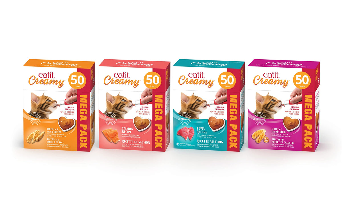 Catit Creamy Cat Treats Lickable, Salmon Flavor, 50 Tubes, Mega Pack, Hand-Fed Lickable Cat Treats, Healthy & Hydrating, Made with Fresh Ingredients, Gaterie Pour Chat 🍁 All In One Marketplace Canada