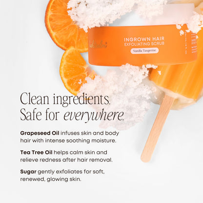 Bushbalm Ingrown Hair Exfoliating Scrub – Pre-Shave Sugar Scrub for Ingrown Hairs, Razor Bumps & Dry Skin – Gently Buffs & Soothes Sensitive Skin - Vanilla Tangerine 236 ml - Formerly Sweet Escape 🍁 All In One Marketplace Canada